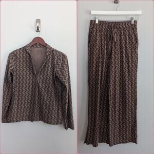 Womens Haven Brown Pajamas XS Long Sleeve Pants Organic Cotton Spandex